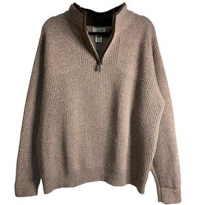 L.L. Bean 100% Merino Lambs Wool Brown Quarter Zip Sweater Men’s Size Large 2003